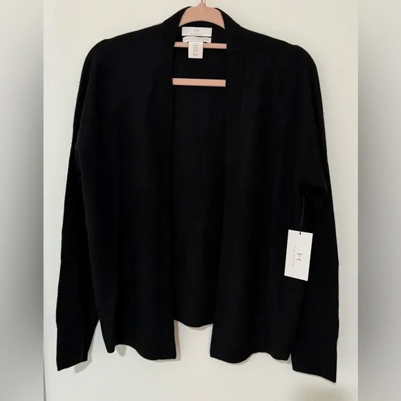 H HALSTON NWT Black 100% Cashmere 2-Ply Open Cardigan - Picture 3 of 5